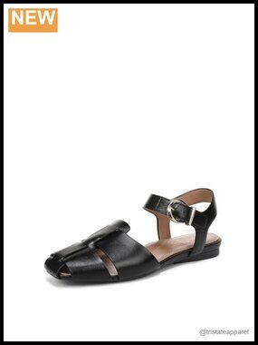 Leather Square Toe Strappy Flat Sandals